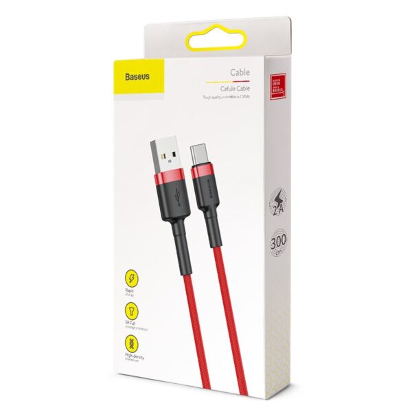 1 st super kvalitet Baseus cable Cafule USB - USB-C 3m 2A red - Image 3