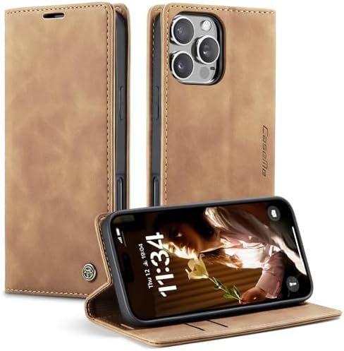 41AlpQCKCkL._AC_-1.jpg CaseMe 0013 Leather Wallet Case for iPhone 16 pro max brown - Image 1