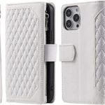 Long Lanyard läder fodral för iphone 14 pro max med 7 kortplatser vit