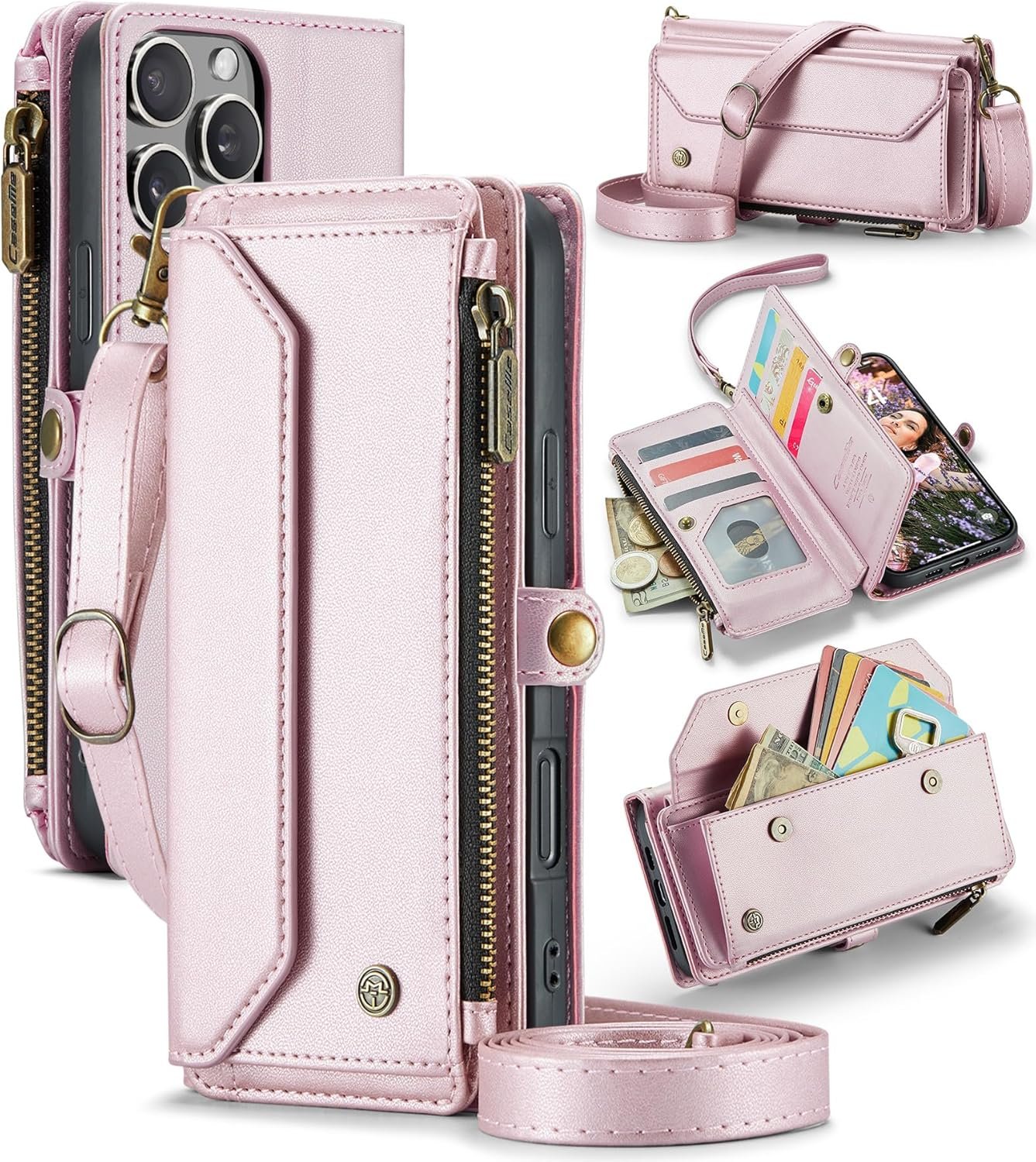 81gfH5rdUL._AC_SL1500_.jpg Caseme Plånbok med dragkedja iphone 16 rosa - Image 1