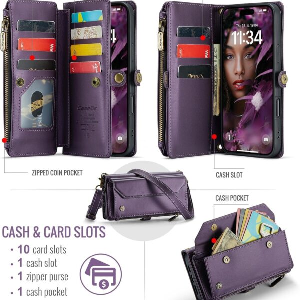 Caseme Plånbok med dragkedja iphone 16  lila - Image 6