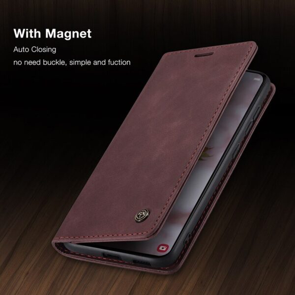 läderfodral för Samsung S22 plus vinröd