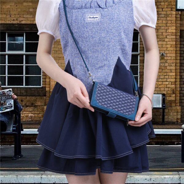 Long Lanyard läder fodral för iphone 14 pro med 7 kortplatser blå - Image 5