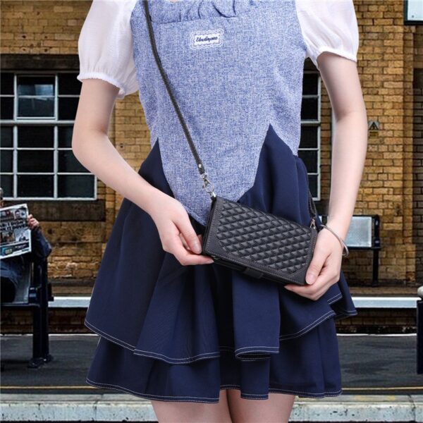 Long Lanyard läder fodral för iphone 14 pro med 7 kortplatser lila - Image 5