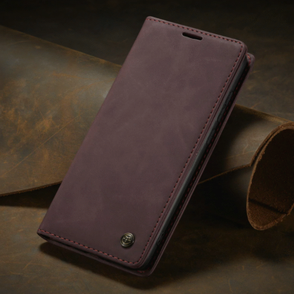 Läderfödral caseme 0013 för  iphone 12 vinröd